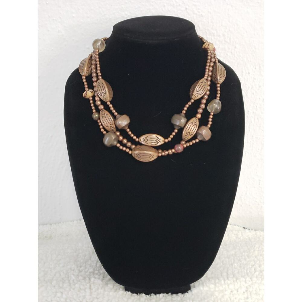 Vintage Karla Jordan Statement Necklace Layered Bronze Aged Copper Tone Beads